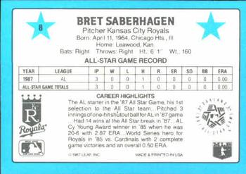 1988 Donruss All-Stars #8 Bret Saberhagen Back
