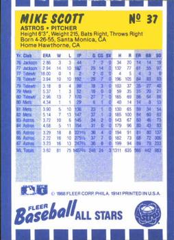 1988 Fleer Baseball All-Stars #37 Mike Scott Back