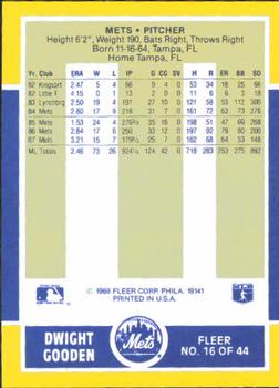 1988 Fleer Baseball MVPs #16 Dwight Gooden Back