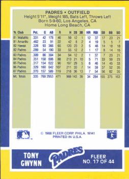 1988 Fleer Baseball MVPs #17 Tony Gwynn Back