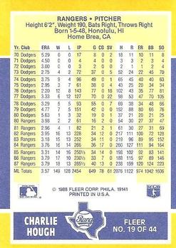 1988 Fleer Baseball MVPs #19 Charlie Hough Back