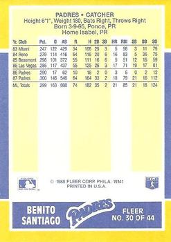1988 Fleer Baseball MVPs #30 Benito Santiago Back