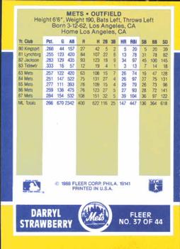 1988 Fleer Baseball MVPs #37 Darryl Strawberry Back