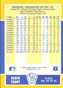 1988 Fleer Baseball MVPs #44 Robin Yount Back
