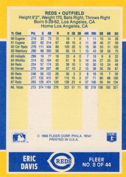 1988 Fleer Baseball MVPs #8 Eric Davis Back