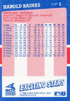 1988 Fleer Baseball's Exciting Stars #1 Harold Baines Back
