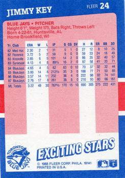 1988 Fleer Baseball's Exciting Stars #24 Jimmy Key Back