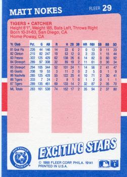 1988 Fleer Baseball's Exciting Stars #29 Matt Nokes Back