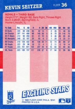 1988 Fleer Baseball's Exciting Stars #36 Kevin Seitzer Back