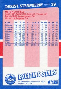 1988 Fleer Baseball's Exciting Stars #39 Darryl Strawberry Back