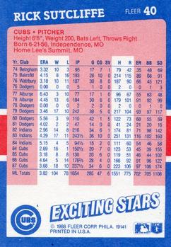 1988 Fleer Baseball's Exciting Stars #40 Rick Sutcliffe Back