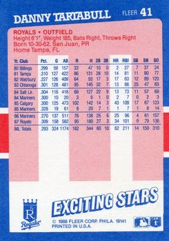 1988 Fleer Baseball's Exciting Stars #41 Danny Tartabull Back