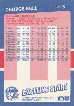 1988 Fleer Baseball's Exciting Stars #3 George Bell Back