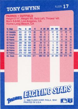 1988 Fleer Baseball's Exciting Stars #17 Tony Gwynn Back