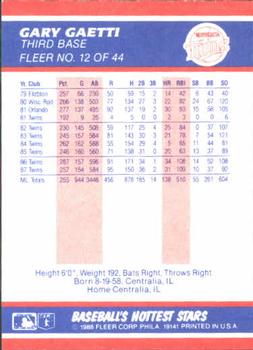 1988 Fleer Baseball's Hottest Stars #12 Gary Gaetti Back