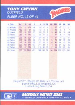 1988 Fleer Baseball's Hottest Stars #15 Tony Gwynn Back