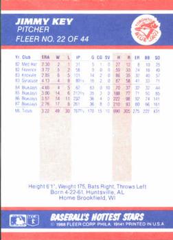 1988 Fleer Baseball's Hottest Stars #22 Jimmy Key Back