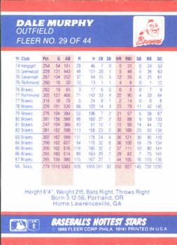 1988 Fleer Baseball's Hottest Stars #29 Dale Murphy Back