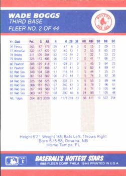 1988 Fleer Baseball's Hottest Stars #2 Wade Boggs Back