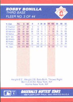 1988 Fleer Baseball's Hottest Stars #3 Bobby Bonilla Back