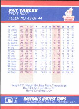 1988 Fleer Baseball's Hottest Stars #43 Pat Tabler Back
