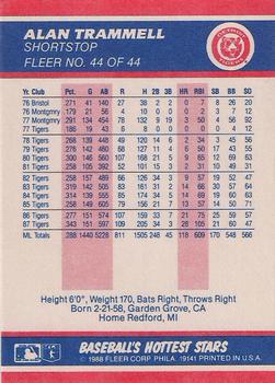 1988 Fleer Baseball's Hottest Stars #44 Alan Trammell Back