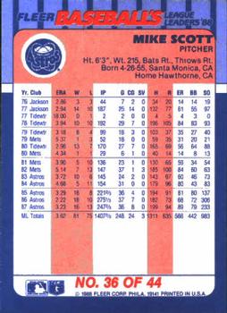 1988 Fleer Baseball's League Leaders #36 Mike Scott Back