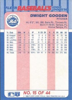 1988 Fleer Baseball's League Leaders #15 Dwight Gooden Back