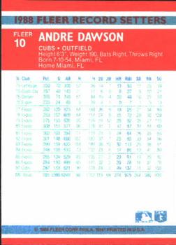 1988 Fleer Record Setters #10 Andre Dawson Back