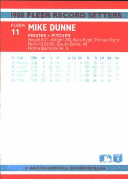 1988 Fleer Record Setters #11 Mike Dunne Back
