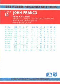 1988 Fleer Record Setters #12 John Franco Back