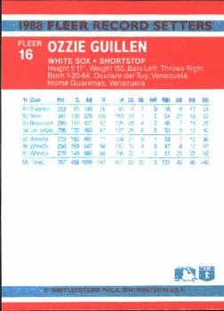 1988 Fleer Record Setters #16 Ozzie Guillen Back