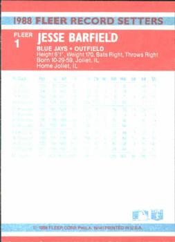 1988 Fleer Record Setters #1 Jesse Barfield Back