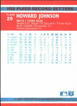 1988 Fleer Record Setters #20 Howard Johnson Back
