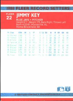 1988 Fleer Record Setters #22 Jimmy Key Back