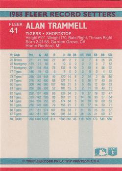 1988 Fleer Record Setters #41 Alan Trammell Back