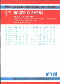1988 Fleer Record Setters #7 Roger Clemens Back