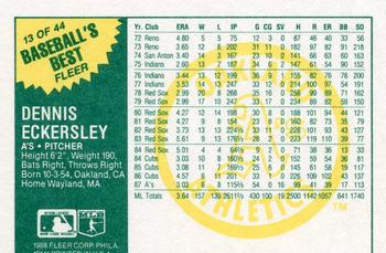 1988 Fleer Baseball's Best Sluggers vs. Pitchers #13 Dennis Eckersley Back