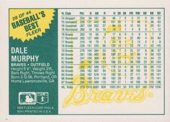 1988 Fleer Baseball's Best Sluggers vs. Pitchers #28 Dale Murphy Back