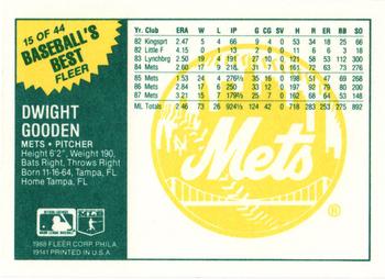 1988 Fleer Baseball's Best Sluggers vs. Pitchers #15 Dwight Gooden Back