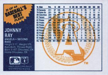 1988 Fleer Baseball's Best Sluggers vs. Pitchers #31 Johnny Ray Back