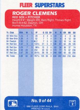 1988 Fleer SuperStars #9 Roger Clemens Back