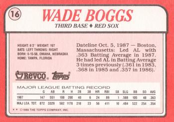1988 Topps Revco League Leaders #16 Wade Boggs Back