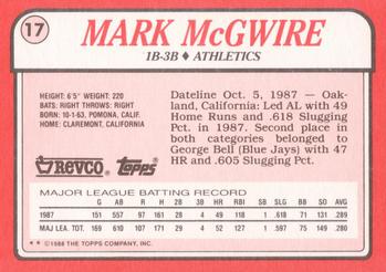 1988 Topps Revco League Leaders #17 Mark McGwire Back