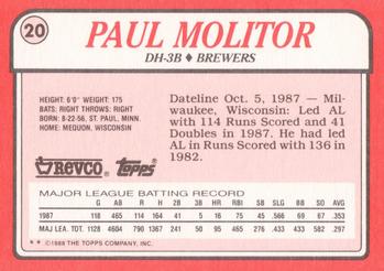 1988 Topps Revco League Leaders #20 Paul Molitor Back