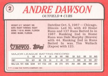 1988 Topps Revco League Leaders #2 Andre Dawson Back