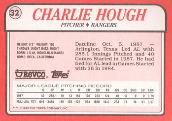 1988 Topps Revco League Leaders #32 Charlie Hough Back