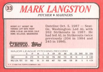 1988 Topps Revco League Leaders #33 Mark Langston Back