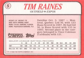 1988 Topps Revco League Leaders #5 Tim Raines Back