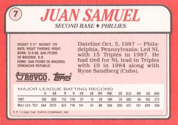 1988 Topps Revco League Leaders #7 Juan Samuel Back